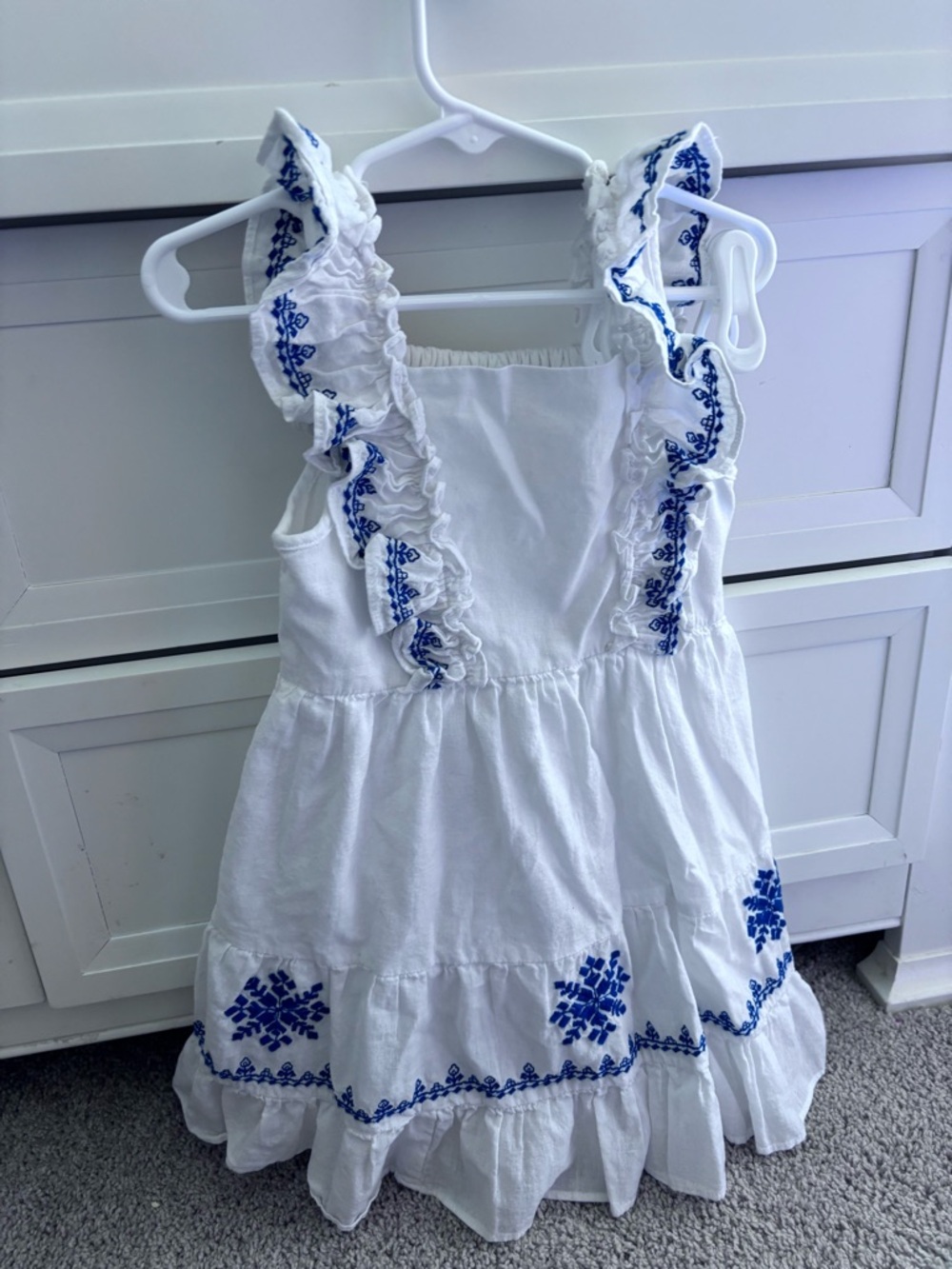 Mango White Dress with Blue Embroidery